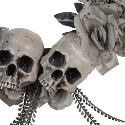Northlight Double Skull And Gray Roses Halloween Wreath, 16-Inch, Unlit 6 Northlight Double Skull And Gray Roses Halloween Wreath, 16-Inch, Unlit - Image 4
