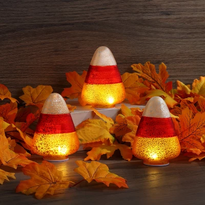 Mr. Halloween Mercury Glass LED Candy Corn Lights - 5"- Set Of 3 2 Mr. Halloween Mercury Glass LED Candy Corn Lights - 5"- Set Of 3
