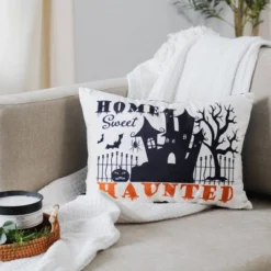 13"x18" Sweet Haunted Home LED Halloween Lumbar Throw Pillow White - Lush Décor -Halloween Decoration Store GUEST 18927bd9 038a 4340 a0e9 e008040d8556