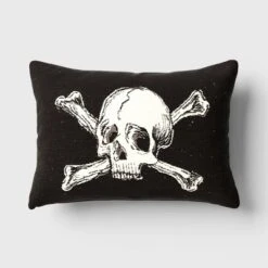 Oversize Skull And Crossbones Woven Cotton Lumbar Halloween Throw Pillow Black - Threshold™ -Halloween Decoration Store GUEST 1d93023f 85e9 4368 9e88 36202b7344a5