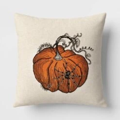 Pumpkin With Spider Cotton Square Halloween Throw Pillow Ivory - Threshold™ -Halloween Decoration Store GUEST 1ecd4b9d 2a11 42dc a5f9 a644f4927d75