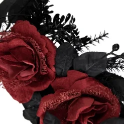 Northlight Red And Gold Roses With Black Foliage Halloween Wreath, 22-Inch, Unlit