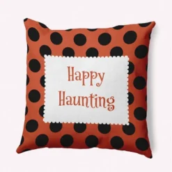 16"x16" Halloween 'Happy Haunting' Dots Square Throw Pillow - E By Design -Halloween Decoration Store GUEST 2562c3af beca 4866 a940 7ee8f546dc91