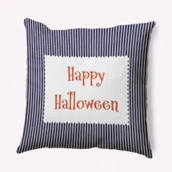 16"x16" 'Happy Halloween' Ticking Square Throw Pillow - E By Design -Halloween Decoration Store GUEST 29b8dc72 7a2e 45e7 95f8 d1d4e097f3c9