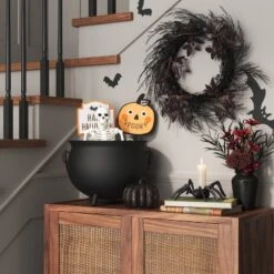 Medium Halloween Glass Pumpkin Black - Threshold™