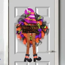 Barton Witch Halloween Wreath Witch Legs Decoration For Front Door, Hanging Welcome Sign Halloween Decorations