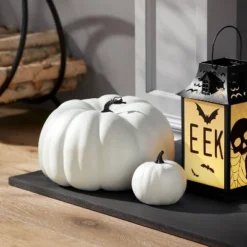 14" Painted Pumpkin Warm White Halloween Decorative Sculpture - Hyde & EEK! Boutique™
