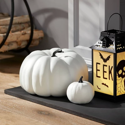 14" Painted Pumpkin Warm White Halloween Decorative Sculpture - Hyde & EEK! Boutique™ 3 14" Painted Pumpkin Warm White Halloween Decorative Sculpture - Hyde & EEK! Boutique™