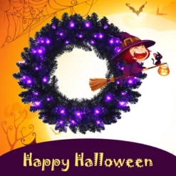 Costway 24inch Pre-lit Christmas Halloween Wreath Black W/ 35 Purple LED Lights -Halloween Decoration Store GUEST 3c89622f d273 4e9a 8ccd 27814afb77f3