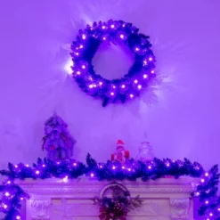 Costway 24inch Pre-lit Christmas Halloween Wreath Black W/ 35 Purple LED Lights -Halloween Decoration Store GUEST 4eb79c5b 07d1 4a54 83c0 253d6ec48a7a