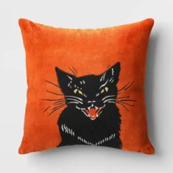 Fierce Cat Applique Cotton Velvet Square Halloween Throw Pillow - Threshold™ -Halloween Decoration Store GUEST 5426fcb6 46c0 47d1 b6fc b5526f44bb40