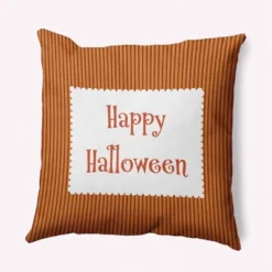 16"x16" 'Happy Halloween' Ticking Square Throw Pillow - E By Design -Halloween Decoration Store GUEST 5af24611 6d40 43be aa7b 7fb5074f052e
