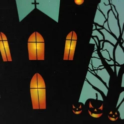 Northlight 23.5" Halloween Prelit LED Church In Cemetery Canvas Wall Art - Teal Blue/Black -Halloween Decoration Store GUEST 6017c8dc 9d7c 4439 9b87 acc7ef24a2f8