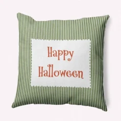 16"x16" 'Happy Halloween' Ticking Square Throw Pillow - E By Design -Halloween Decoration Store GUEST 67a35688 2a5c 4a01 b2cc 6f80c933f67b