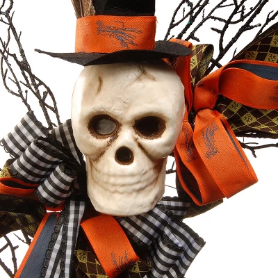 National Tree Company Artificial Skeleton's Halloween Wreath, Decorated With Branches, Orange And Black Trim, Berry Clusters, Assorted Leaves, 24 In 4 National Tree Company Artificial Skeleton's Halloween Wreath, Decorated With Branches, Orange And Black Trim, Berry Clusters, Assorted Leaves, 24 In - Image 2