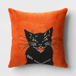Fierce Cat Applique Cotton Velvet Square Halloween Throw Pillow - Threshold™ -Halloween Decoration Store GUEST 75d286a9 5b9e 4de0 9d76 c71c6fcc15aa