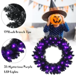 Costway 24inch Pre-lit Christmas Halloween Wreath Black W/ 35 Purple LED Lights -Halloween Decoration Store GUEST 85214db2 1085 4f89 84e1 a9f9f4375213