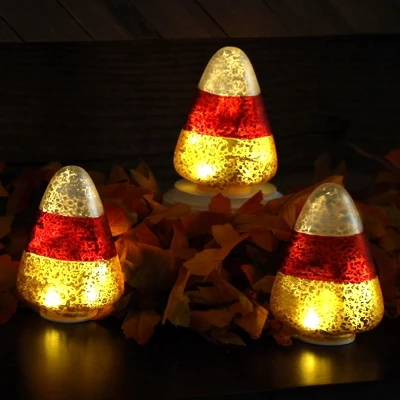 Mr. Halloween Mercury Glass LED Candy Corn Lights - 5"- Set Of 3 4 Mr. Halloween Mercury Glass LED Candy Corn Lights - 5"- Set Of 3 - Image 3