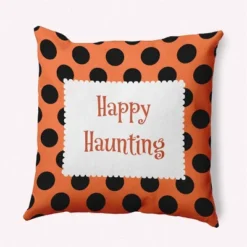 16"x16" Halloween 'Happy Haunting' Dots Square Throw Pillow - E By Design -Halloween Decoration Store GUEST ab66120f e671 4fdc bf7d ba9c0fd21ab3