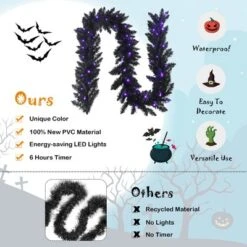 Costway 9ft Pre-lit Christmas Halloween Garland Black W/ 50 Purple LED Lights 18 Costway 9ft Pre-lit Christmas Halloween Garland Black W/ 50 Purple LED Lights -Halloween Decoration Store GUEST ae5e825d b3a5 4437 b5f2 53f7020f1a55
