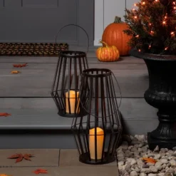 13.5" Light Up Metal Slat Black Halloween Decorative Lantern - Hyde & EEK! Boutique™