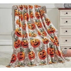 Kate Aurora Halloween Happy Jack O' Lantern Pumpkins Ultra Plush Accent Fleece Throw Blanket - 50 In. X 60 In.