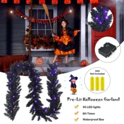 Costway 9ft Pre-lit Christmas Halloween Garland Black W/ 50 Purple LED Lights 17 Costway 9ft Pre-lit Christmas Halloween Garland Black W/ 50 Purple LED Lights -Halloween Decoration Store GUEST dc2dae97 d0e4 458a 82a2 005518f0bf85