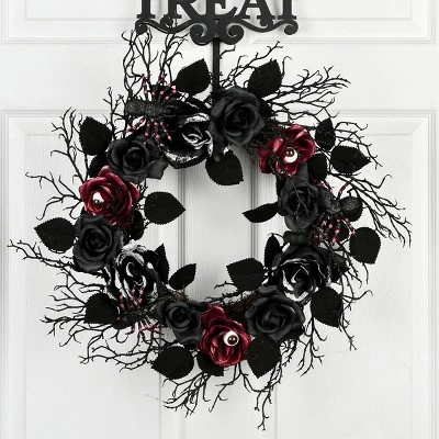National Tree Company 22" Halloween Black Rose Wreath 5 National Tree Company 22" Halloween Black Rose Wreath - Image 3
