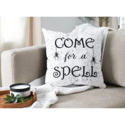 18"x18" 'Come For A Spell' Halloween Square Throw Pillow White/Black - Lush Décor -Halloween Decoration Store GUEST e37e983d c34e 4666 b9bc 2e3f54d45920