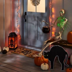 Falloween Light Up Large Orange And Black Halloween Decorative Metal Lantern - Hyde & EEK! Boutique™