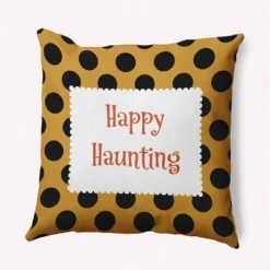 16"x16" Halloween 'Happy Haunting' Dots Square Throw Pillow - E By Design -Halloween Decoration Store GUEST fff789d5 32af 4ced 9a41 55f5040a0b05